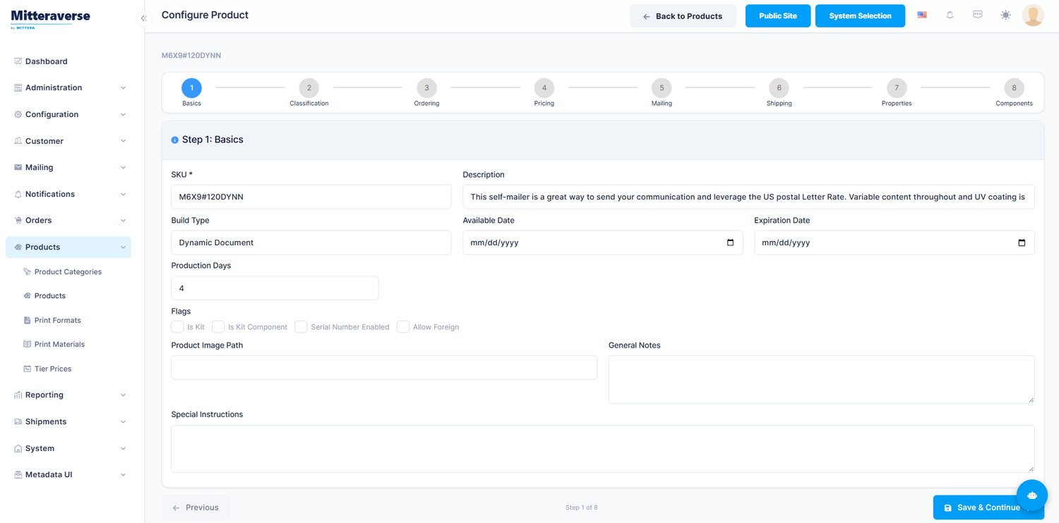 Mitteraverse product configuration