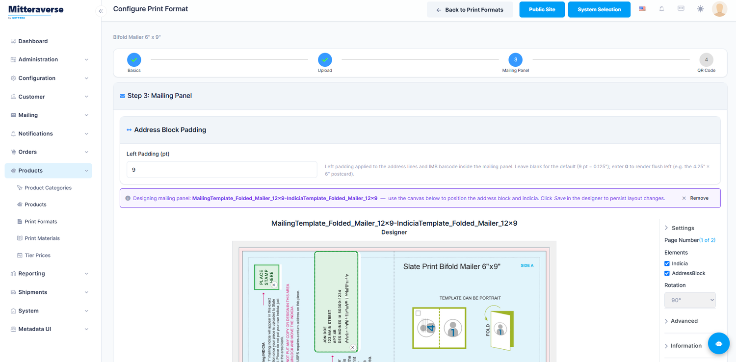 Mitteraverse mailing-panel designer